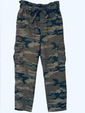 Sanctuary Camo Linen Tie Belt Paperbag Waist  Cargo Pants Sz 26
